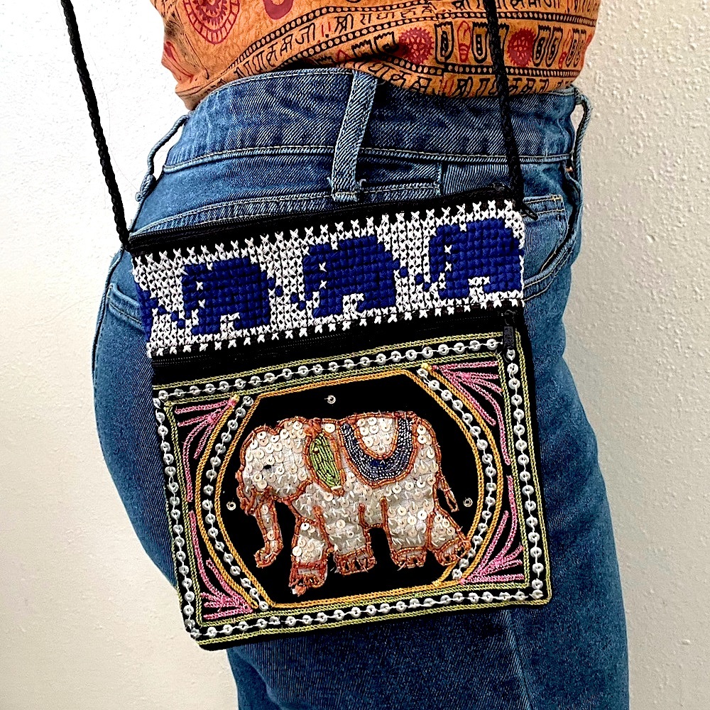 Elephant sequin India crossbody bag